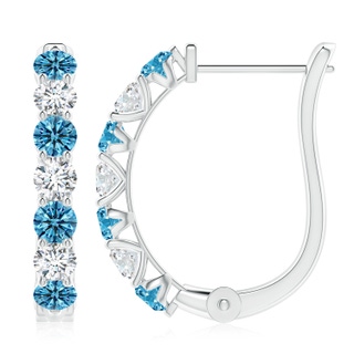 3.4mm Labgrown Lab-Grown Fancy Intense Blue and White Diamond Huggie Hoop Earrings in P950 Platinum