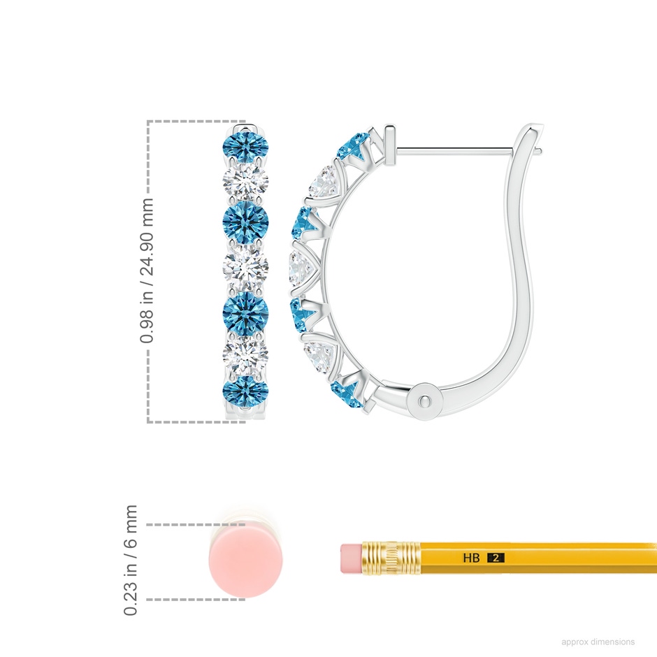 3.4mm Labgrown Lab-Grown Fancy Intense Blue and White Diamond Huggie Hoop Earrings in P950 Platinum ruler