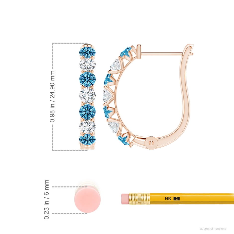 3.4mm Labgrown Lab-Grown Fancy Intense Blue and White Diamond Huggie Hoop Earrings in Rose Gold ruler