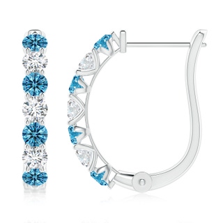 3mm Labgrown Lab-Grown Fancy Intense Blue and White Diamond Huggie Hoop Earrings in P950 Platinum