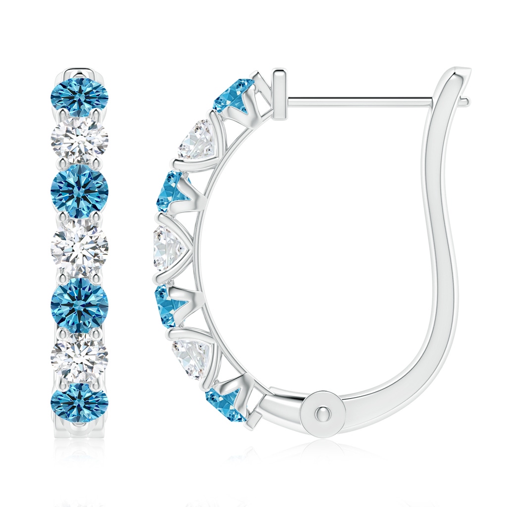 3mm Labgrown Lab-Grown Fancy Intense Blue and White Diamond Huggie Hoop Earrings in White Gold