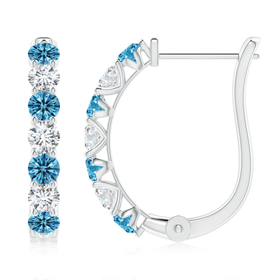 3mm Labgrown Lab-Grown Fancy Intense Blue and White Diamond Huggie Hoop Earrings in White Gold 