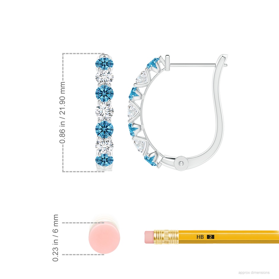 3mm Labgrown Lab-Grown Fancy Intense Blue and White Diamond Huggie Hoop Earrings in White Gold ruler