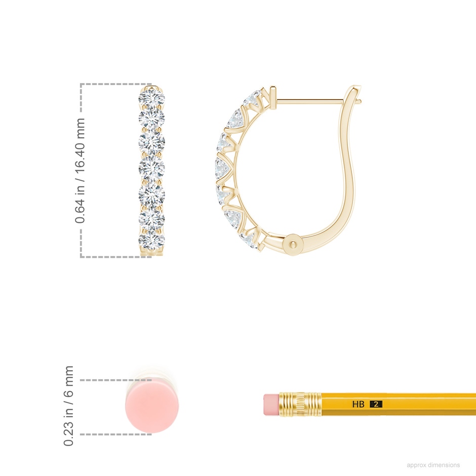 2.5mm FGVS Lab-Grown Diamond Huggie Hoop Earrings in Yellow Gold ruler