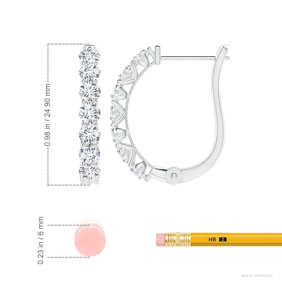 3.4mm FGVS Prong-Set Lab-Grown Diamond Huggie Hoop Earrings in White Gold ruler