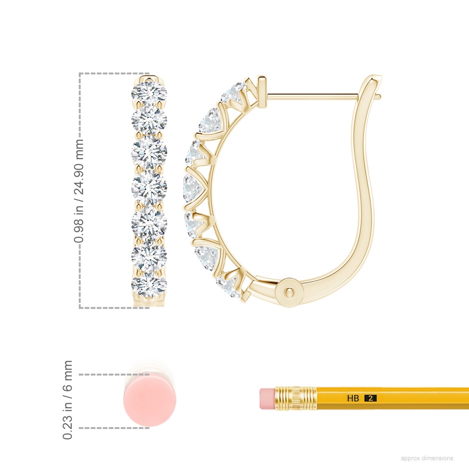 3.4mm FGVS Prong-Set Lab-Grown Diamond Huggie Hoop Earrings in Yellow Gold ruler