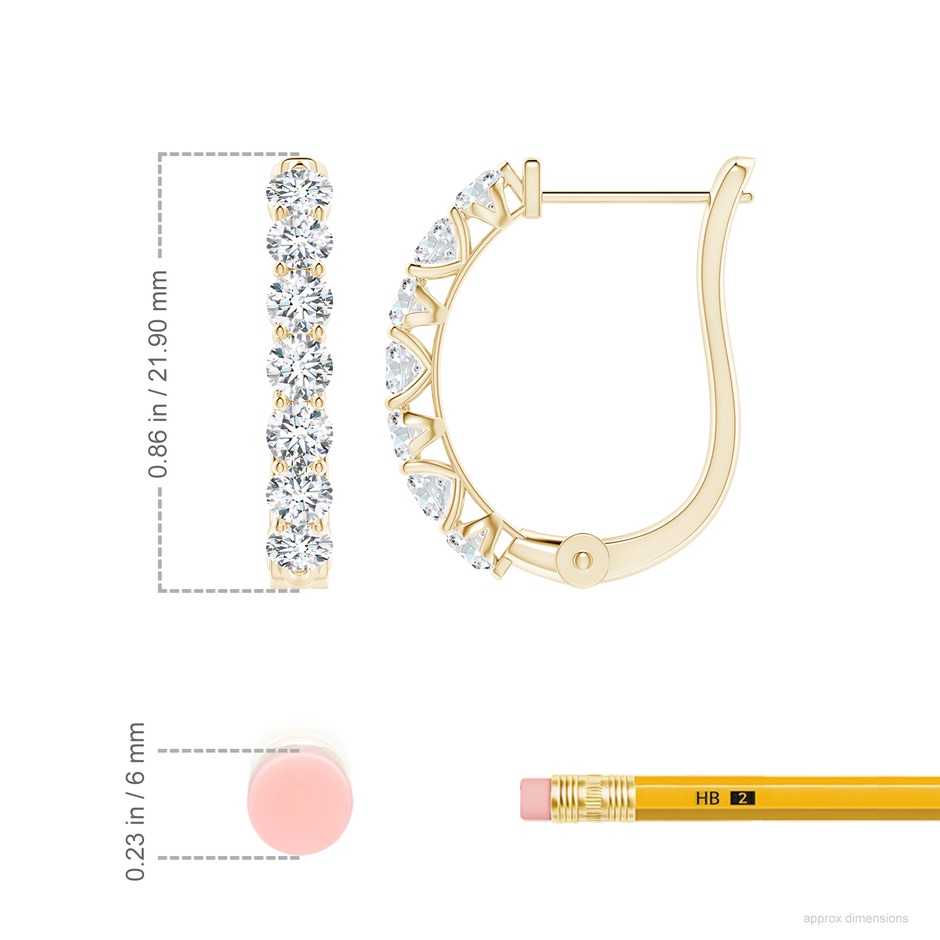 3mm FGVS Prong-Set Lab-Grown Diamond Huggie Hoop Earrings in Yellow Gold ruler