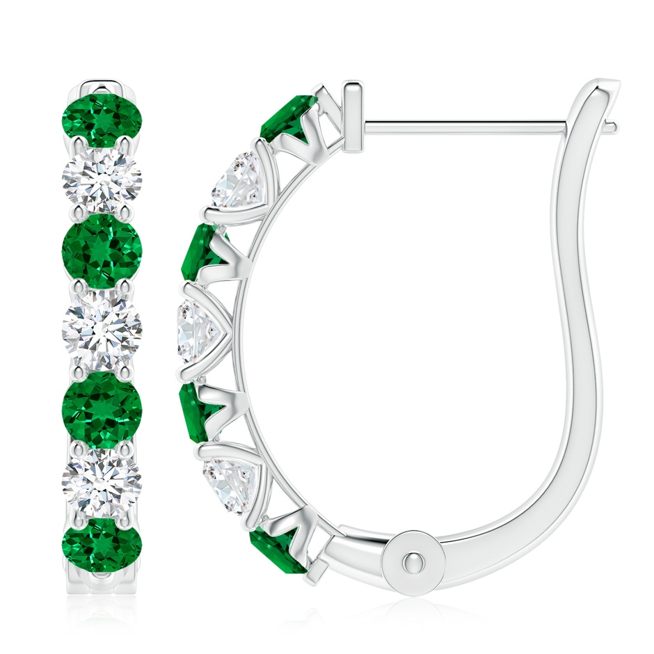 3.5mm Labgrown Prong-Set Lab-Grown Emerald and Diamond Huggie Hoop Earrings in P950 Platinum 
