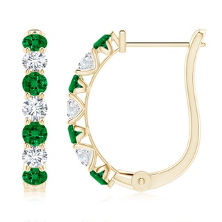 3mm Labgrown Lab-Grown Emerald and Diamond Huggie Hoop Earrings in 18K Yellow Gold