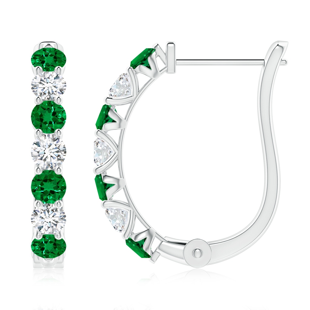 3mm Labgrown Prong-Set Lab-Grown Emerald and Diamond Huggie Hoop Earrings in P950 Platinum