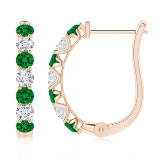 3mm Labgrown Lab-Grown Emerald and Diamond Huggie Hoop Earrings in Rose Gold