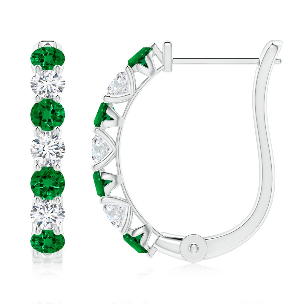 3mm Labgrown Lab-Grown Emerald and Diamond Huggie Hoop Earrings in White Gold 