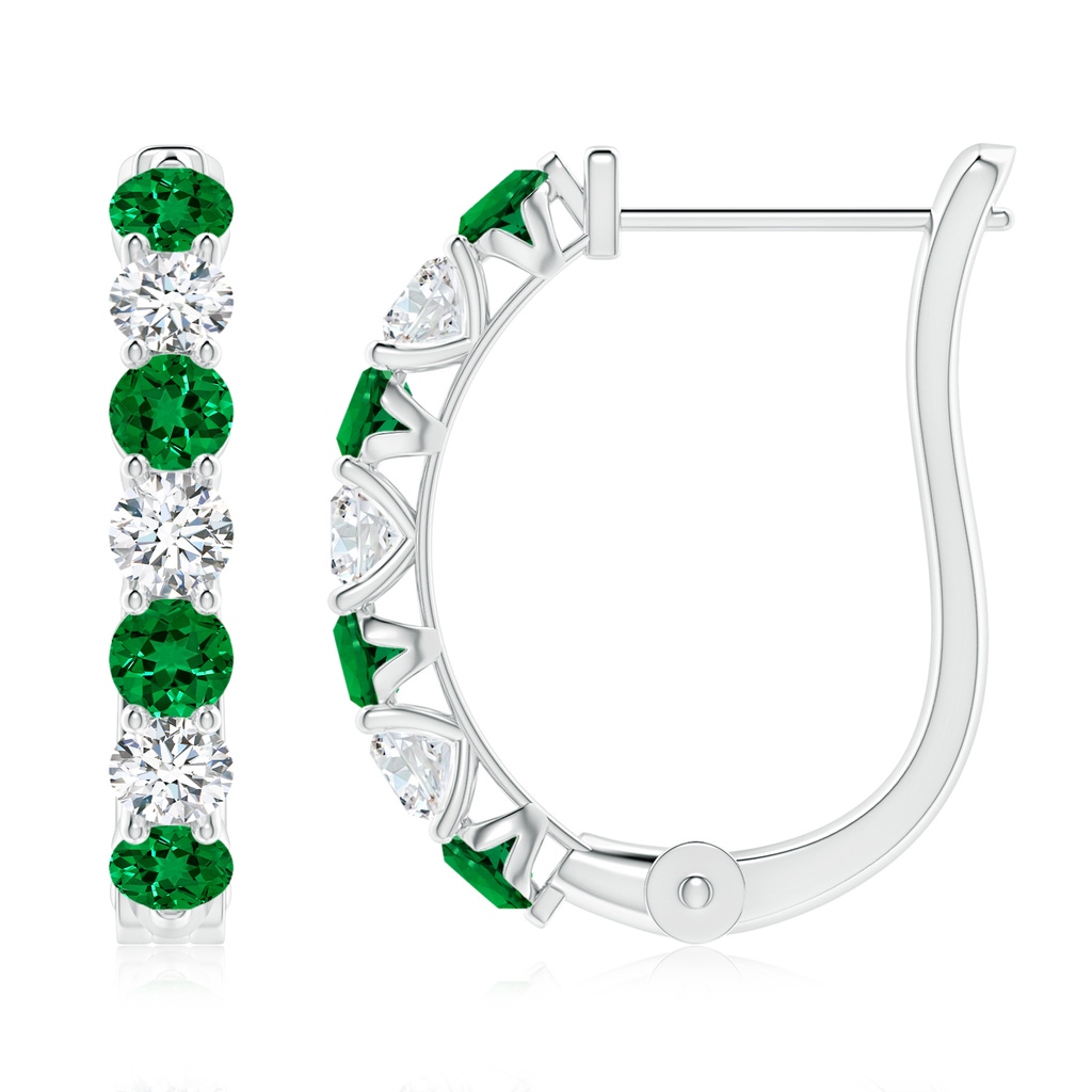3mm Labgrown Lab-Grown Emerald and Diamond Huggie Hoop Earrings in White Gold
