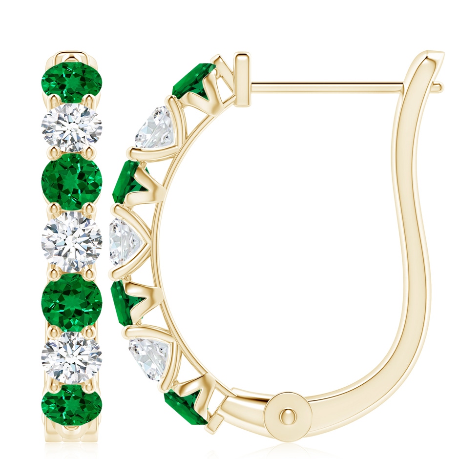 4mm Labgrown Prong-Set Lab-Grown Emerald and Diamond Huggie Hoop Earrings in 18K Yellow Gold 