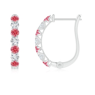 2.5mm Labgrown Lab-Grown Fancy Intense Pink and White Diamond Huggie Hoop Earrings in P950 Platinum