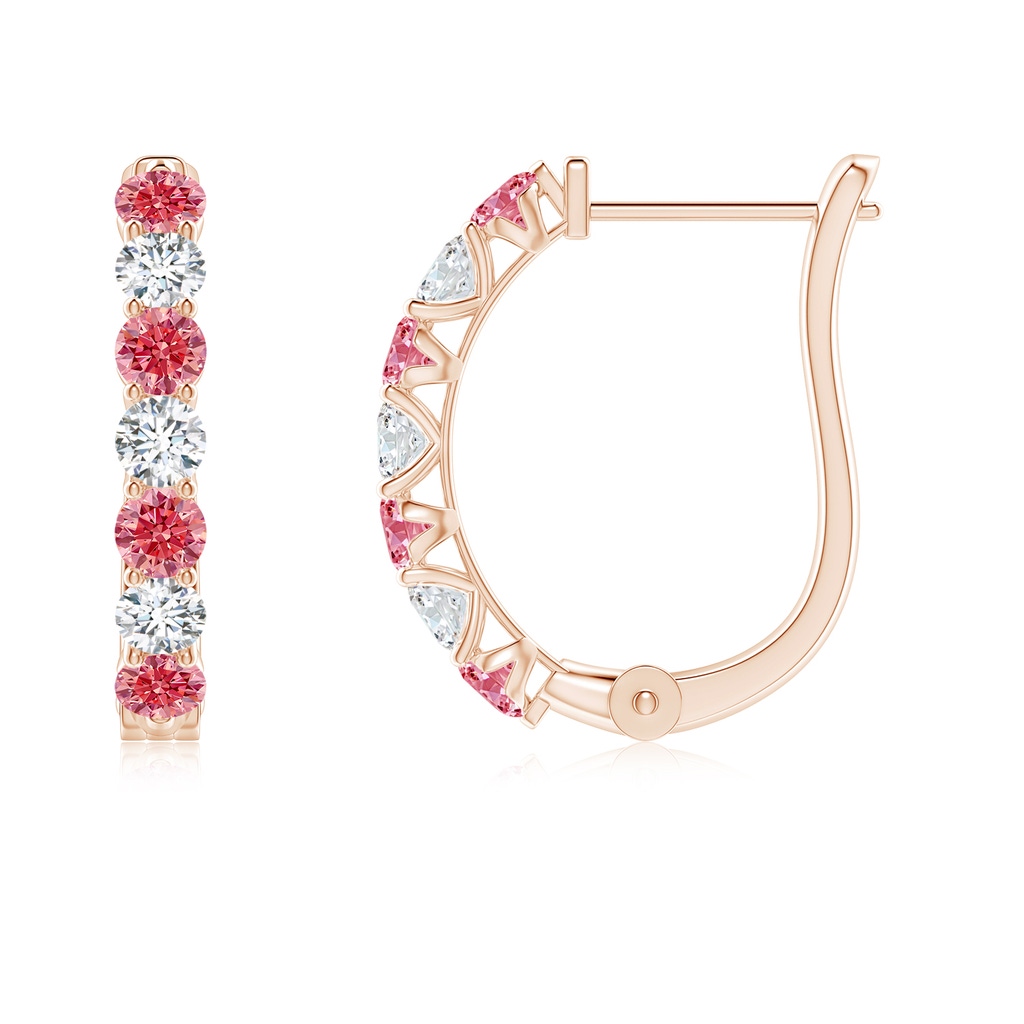 2.5mm Labgrown Lab-Grown Fancy Intense Pink and White Diamond Huggie Hoop Earrings in Rose Gold