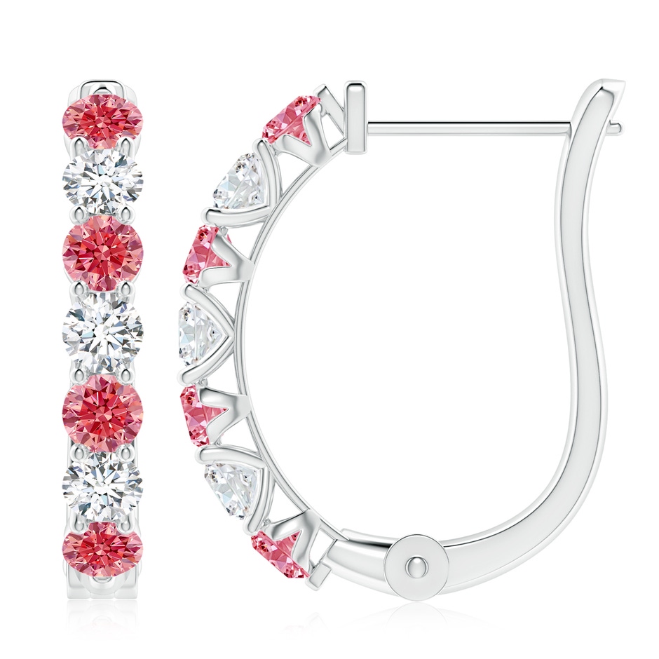 3.4mm Labgrown Lab-Grown Fancy Intense Pink and White Diamond Huggie Hoop Earrings in P950 Platinum 