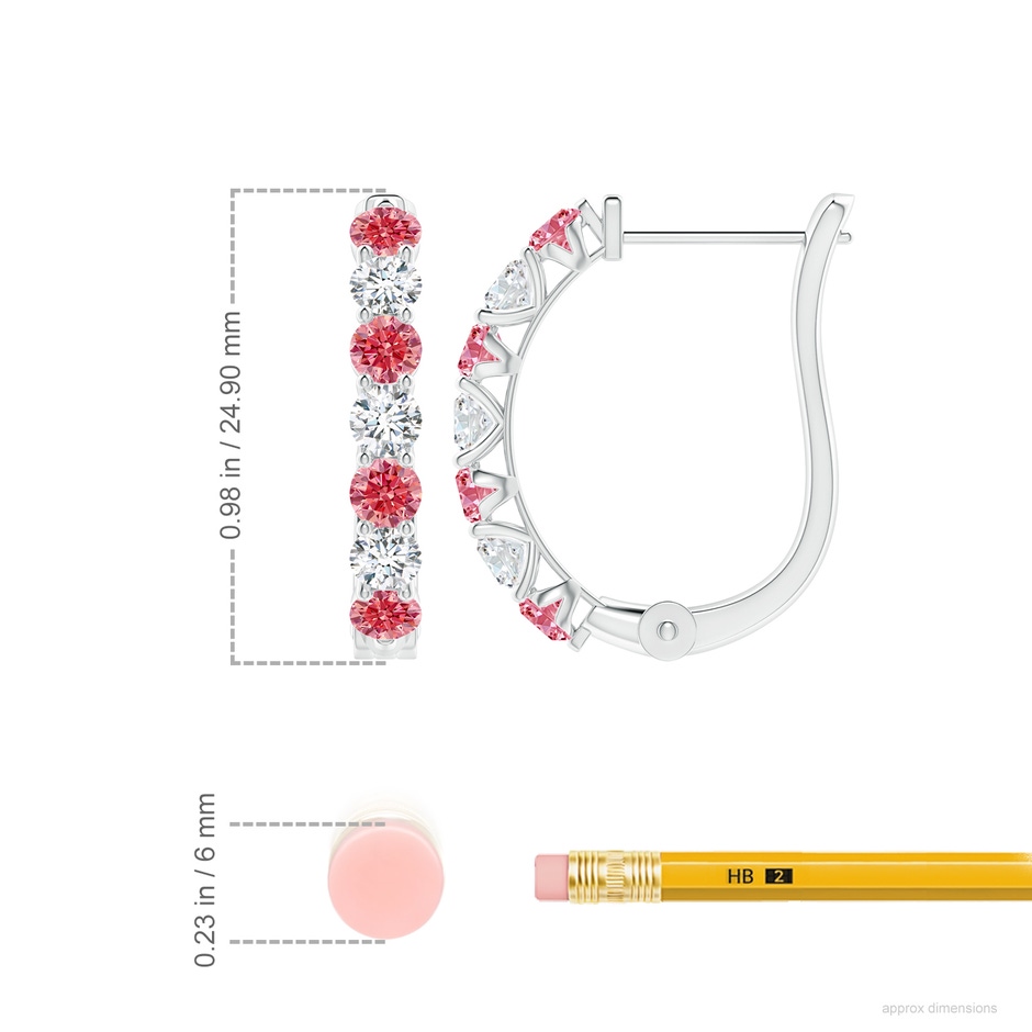 3.4mm Labgrown Lab-Grown Fancy Intense Pink and White Diamond Huggie Hoop Earrings in P950 Platinum ruler