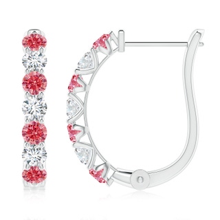 3mm Labgrown Lab-Grown Fancy Intense Pink and White Diamond Huggie Hoop Earrings in P950 Platinum