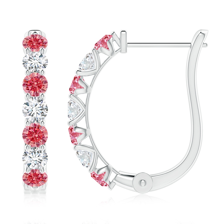 3mm Labgrown Lab-Grown Fancy Intense Pink and White Diamond Huggie Hoop Earrings in White Gold 