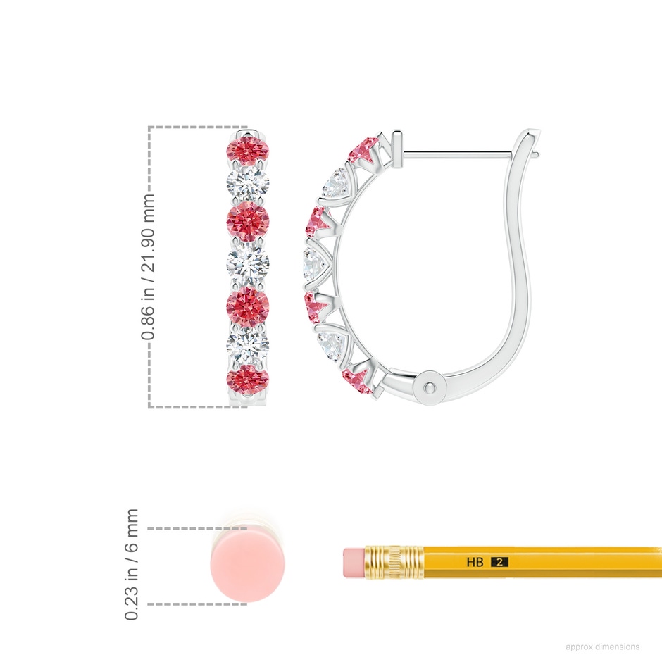 3mm Labgrown Lab-Grown Fancy Intense Pink and White Diamond Huggie Hoop Earrings in White Gold ruler