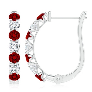 3.5mm Labgrown Lab-Grown Ruby and Diamond Huggie Hoop Earrings in P950 Platinum