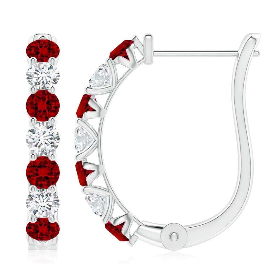 3.5mm Labgrown Prong-Set Lab-Grown Ruby and Diamond Huggie Hoop Earrings in P950 Platinum 