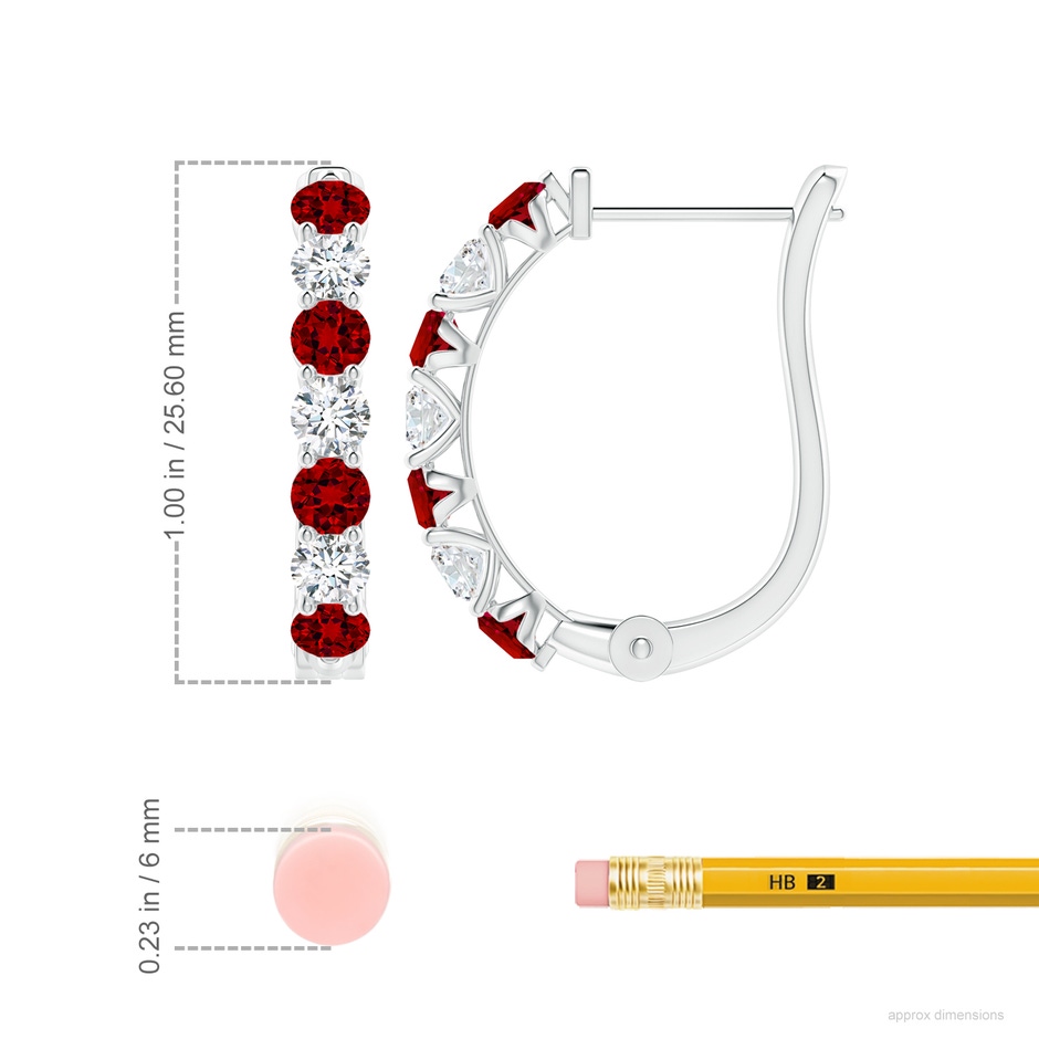 3.5mm Labgrown Prong-Set Lab-Grown Ruby and Diamond Huggie Hoop Earrings in P950 Platinum ruler