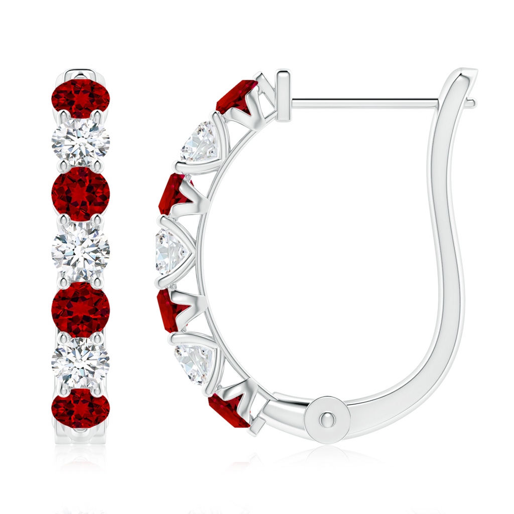 3mm Labgrown Prong-Set Lab-Grown Ruby and Diamond Huggie Hoop Earrings in P950 Platinum