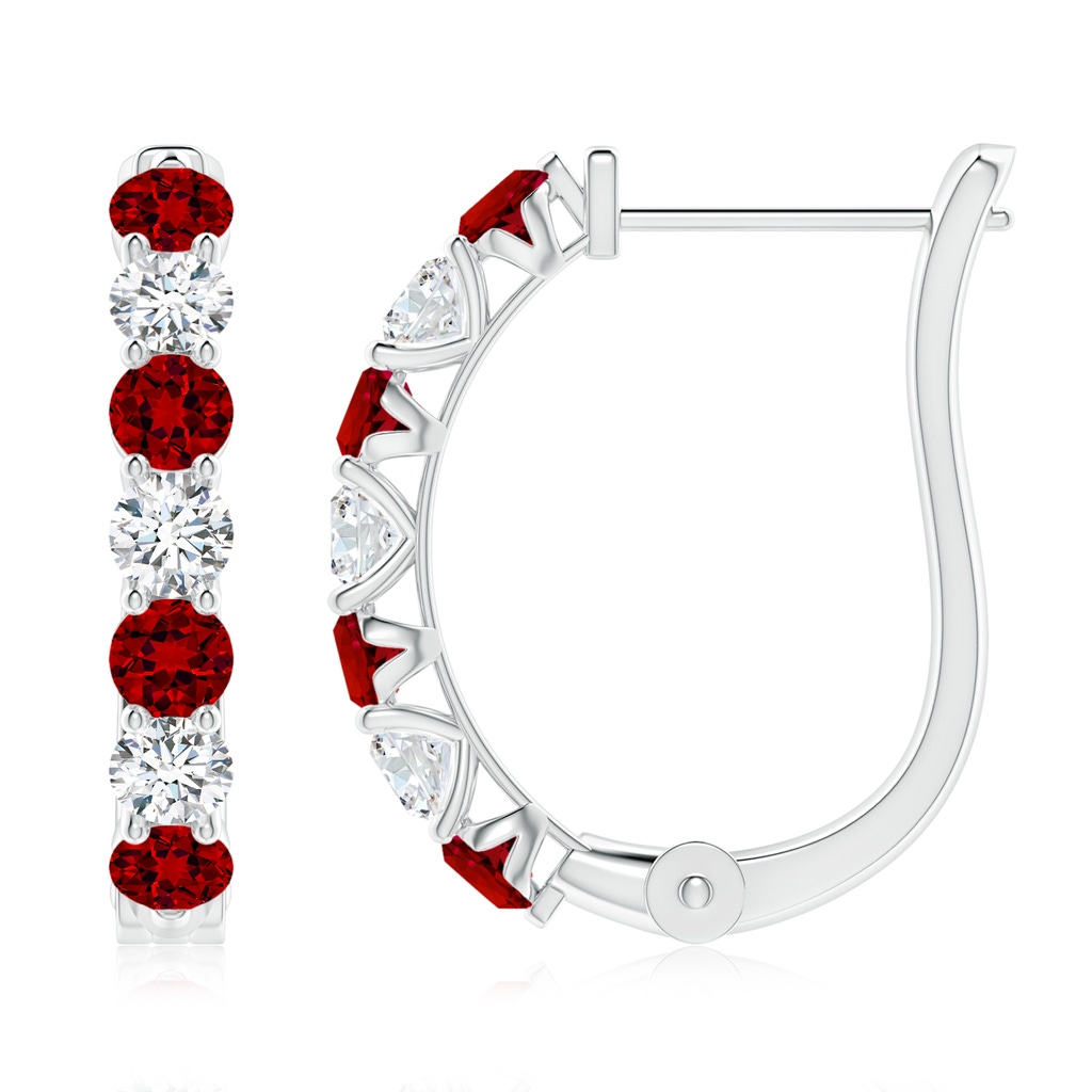 3mm Labgrown Lab-Grown Ruby and Diamond Huggie Hoop Earrings in P950 Platinum