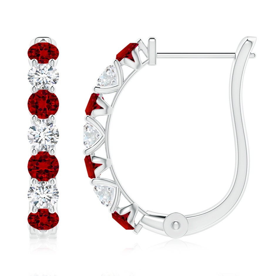 3mm Labgrown Prong-Set Lab-Grown Ruby and Diamond Huggie Hoop Earrings in P950 Platinum 