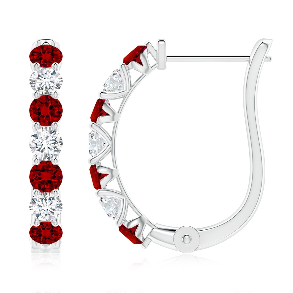 3mm Labgrown Lab-Grown Ruby and Diamond Huggie Hoop Earrings in White Gold 