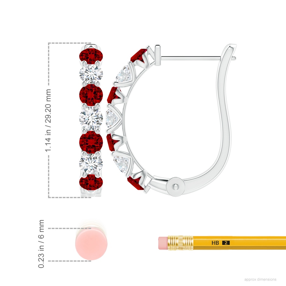 4mm Labgrown Prong-Set Lab-Grown Ruby and Diamond Huggie Hoop Earrings in P950 Platinum ruler