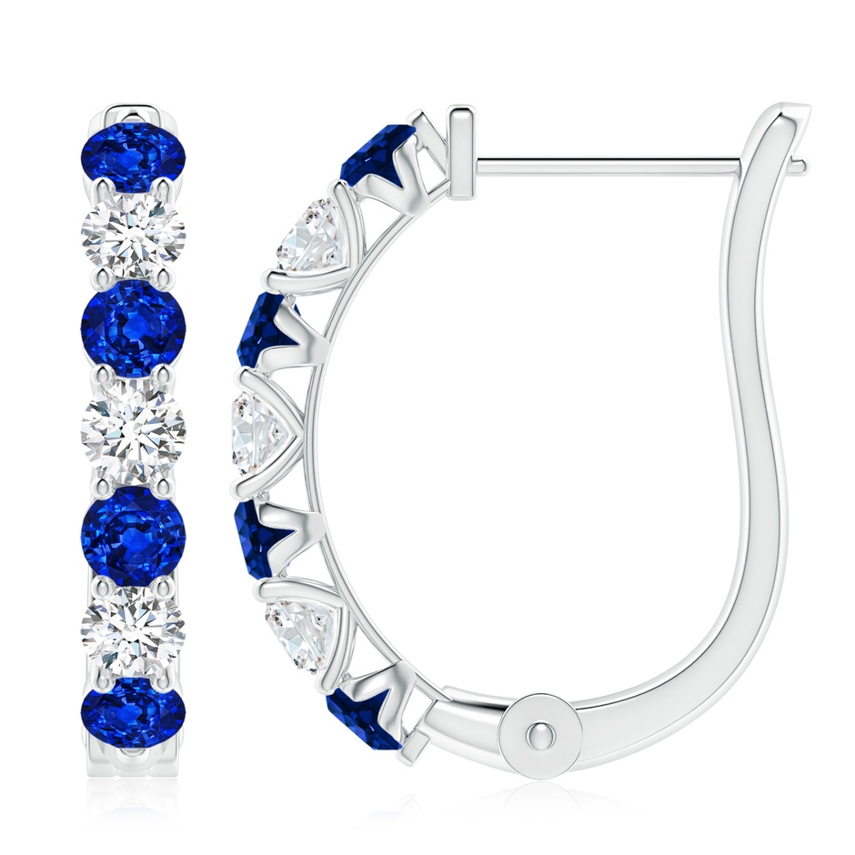 3.5mm Labgrown Prong-Set Lab-Grown Blue Sapphire and Diamond Huggie Hoop Earrings in P950 Platinum 