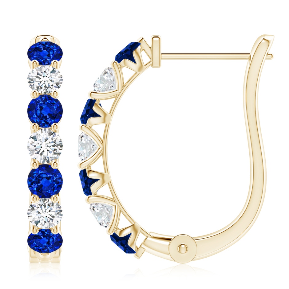 3.5mm Labgrown Prong-Set Lab-Grown Blue Sapphire and Diamond Huggie Hoop Earrings in Yellow Gold 