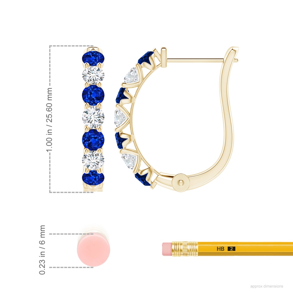 3.5mm Labgrown Prong-Set Lab-Grown Blue Sapphire and Diamond Huggie Hoop Earrings in Yellow Gold ruler
