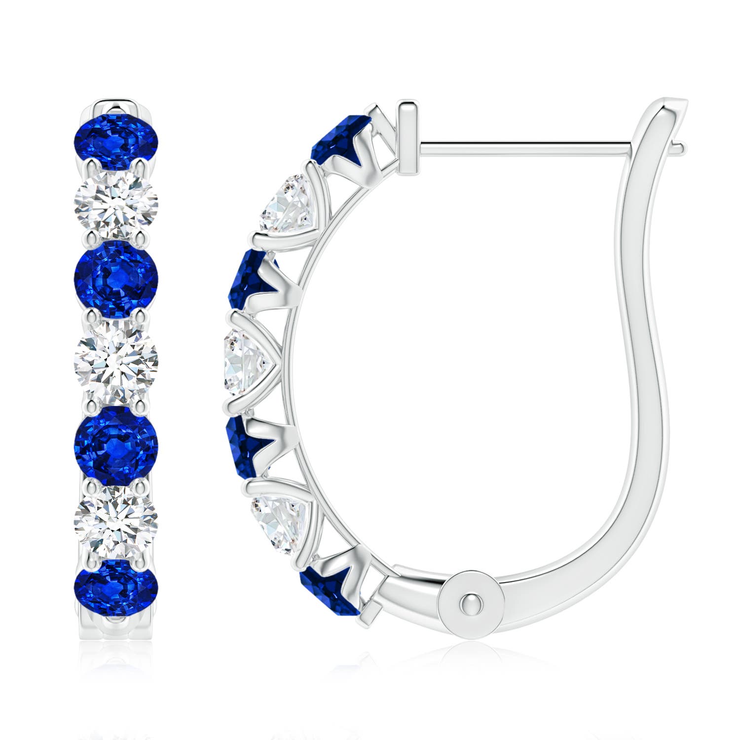 3mm Labgrown Prong-Set Lab-Grown Blue Sapphire and Diamond Huggie Hoop Earrings in 18CT White Gold