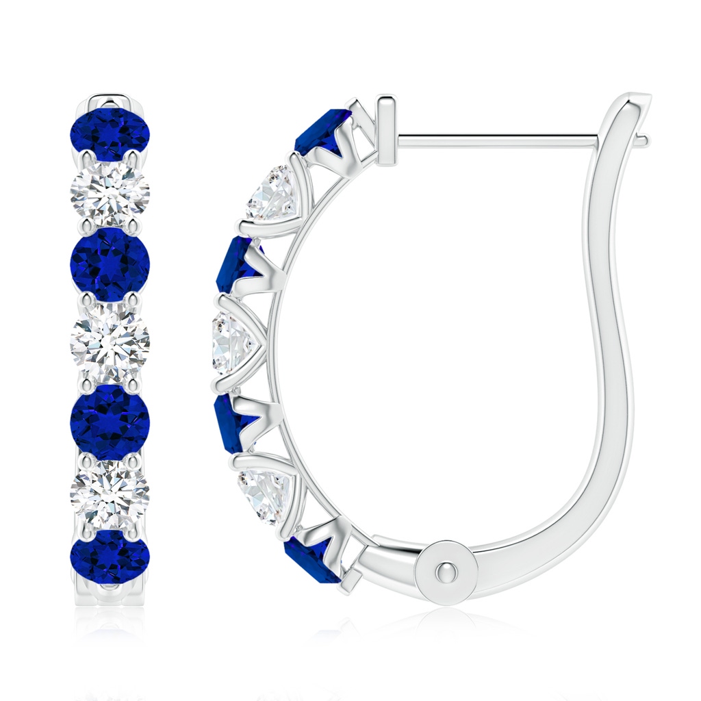 3mm Labgrown Lab-Grown Blue Sapphire and Diamond Huggie Hoop Earrings in White Gold