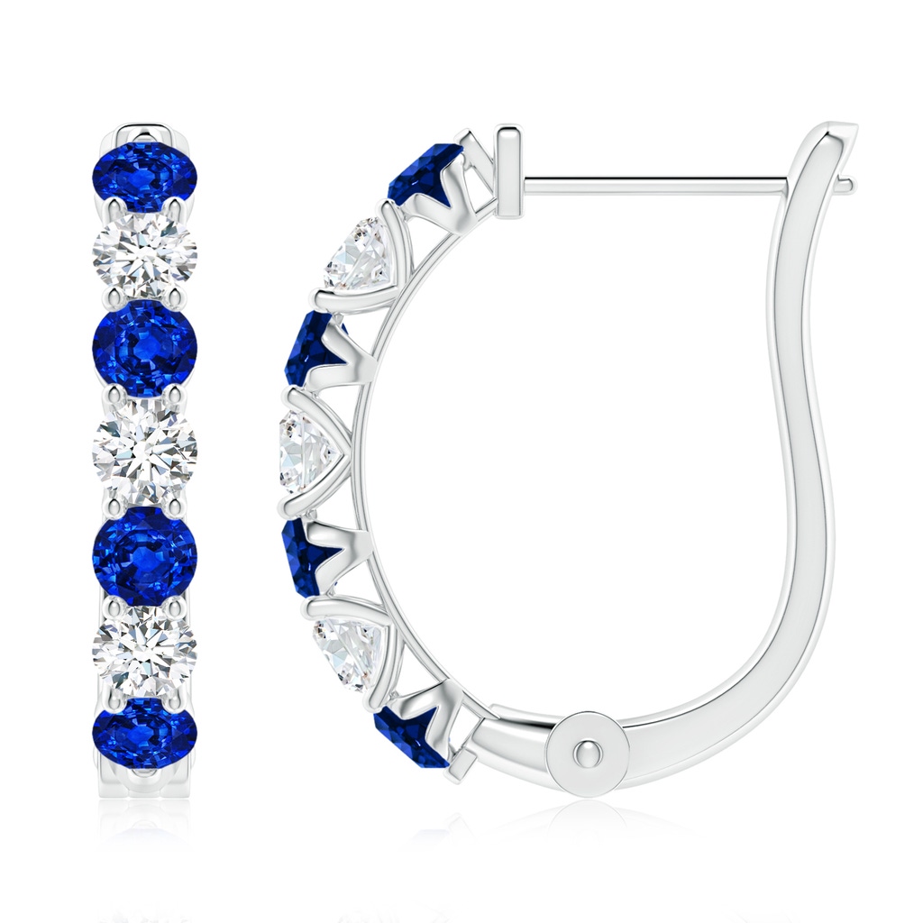 3mm Labgrown Prong-Set Lab-Grown Blue Sapphire and Diamond Huggie Hoop Earrings in White Gold
