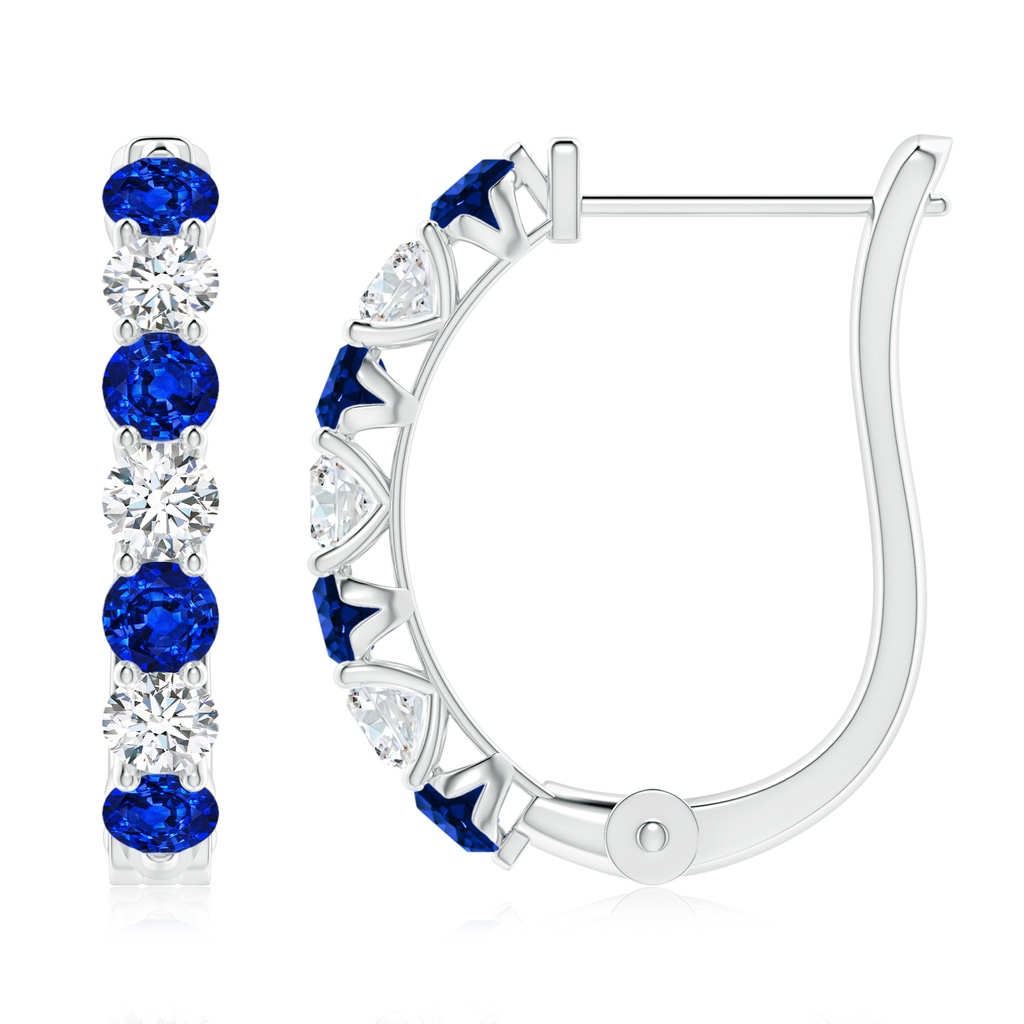 3mm Labgrown Lab-Grown Blue Sapphire and Diamond Huggie Hoop Earrings in White Gold