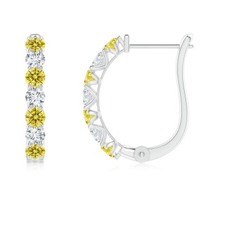 2.5mm Labgrown Lab-Grown Fancy Intense Yellow and White Diamond Huggie Hoop Earrings in P950 Platinum