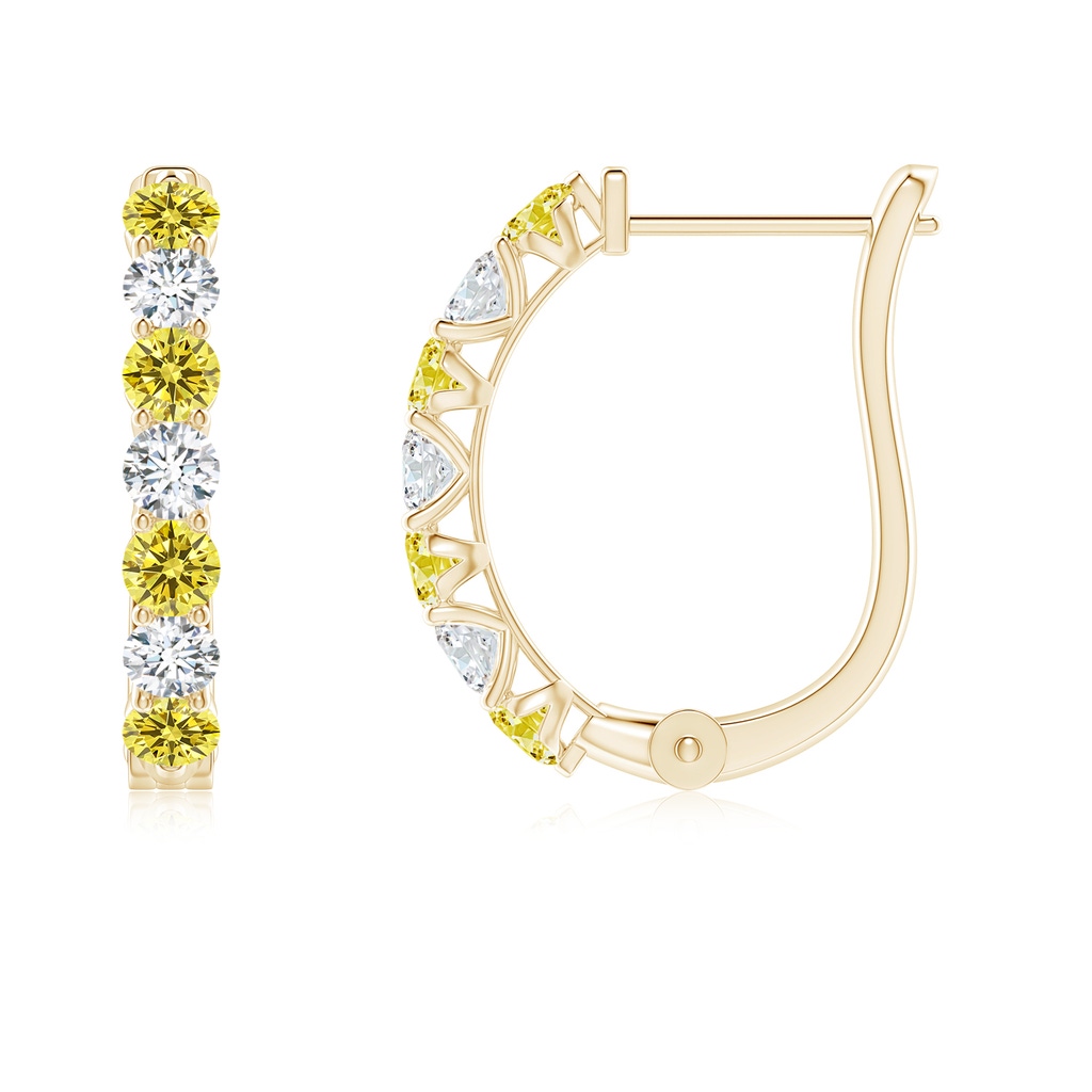 2.5mm Labgrown Lab-Grown Fancy Intense Yellow and White Diamond Huggie Hoop Earrings in Yellow Gold