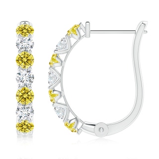 3mm Labgrown Lab-Grown Fancy Intense Yellow and White Diamond Huggie Hoop Earrings in P950 Platinum