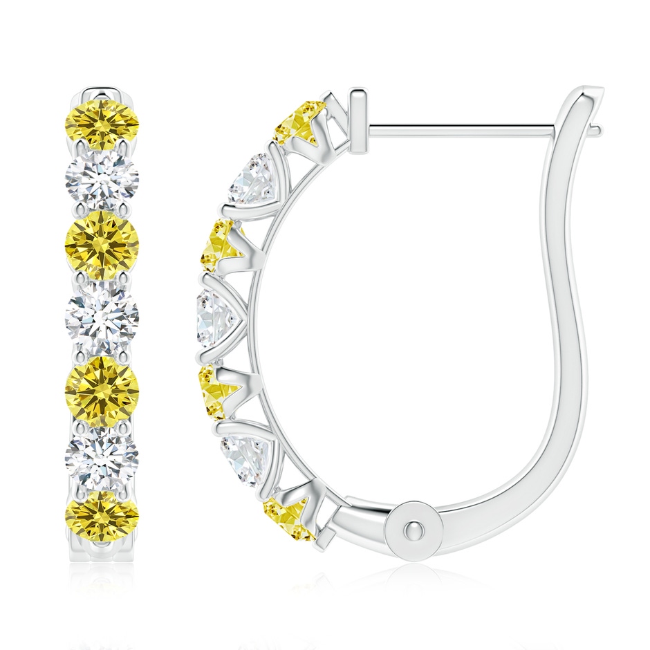 3mm Labgrown Lab-Grown Fancy Intense Yellow and White Diamond Huggie Hoop Earrings in White Gold 