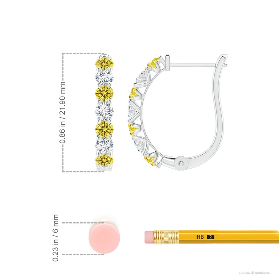 3mm Labgrown Lab-Grown Fancy Intense Yellow and White Diamond Huggie Hoop Earrings in White Gold ruler