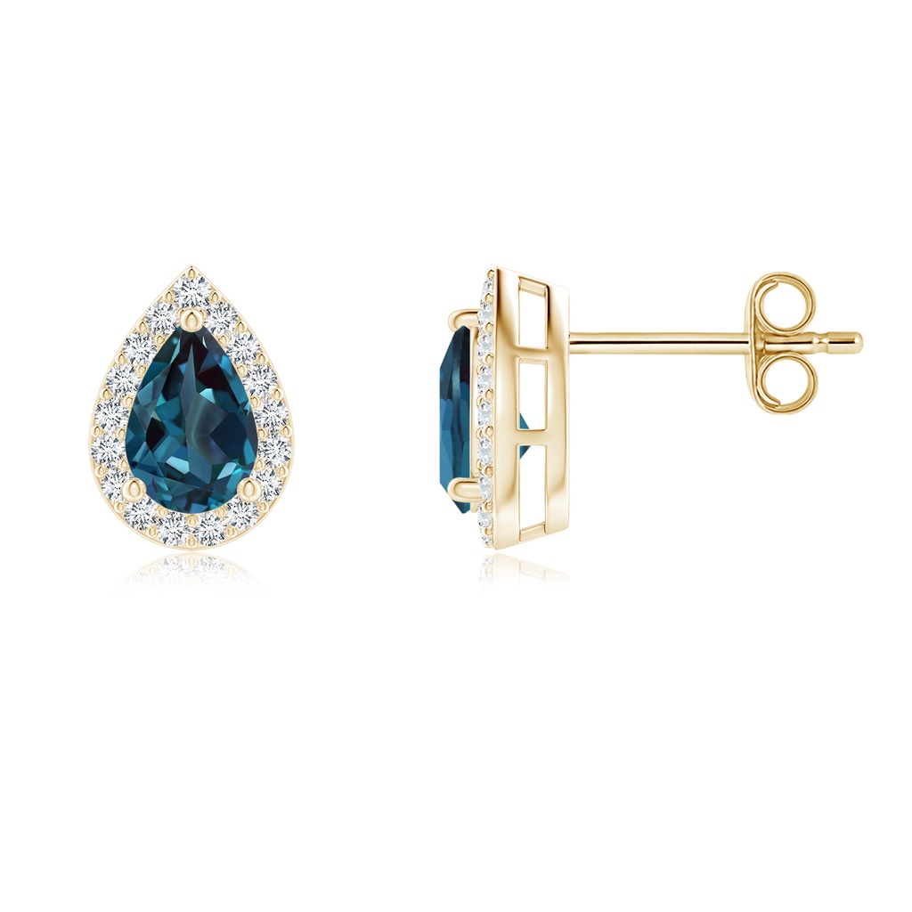 6x4mm Labgrown Pear-Shaped Lab-Grown Alexandrite Halo Stud Earrings in Yellow Gold