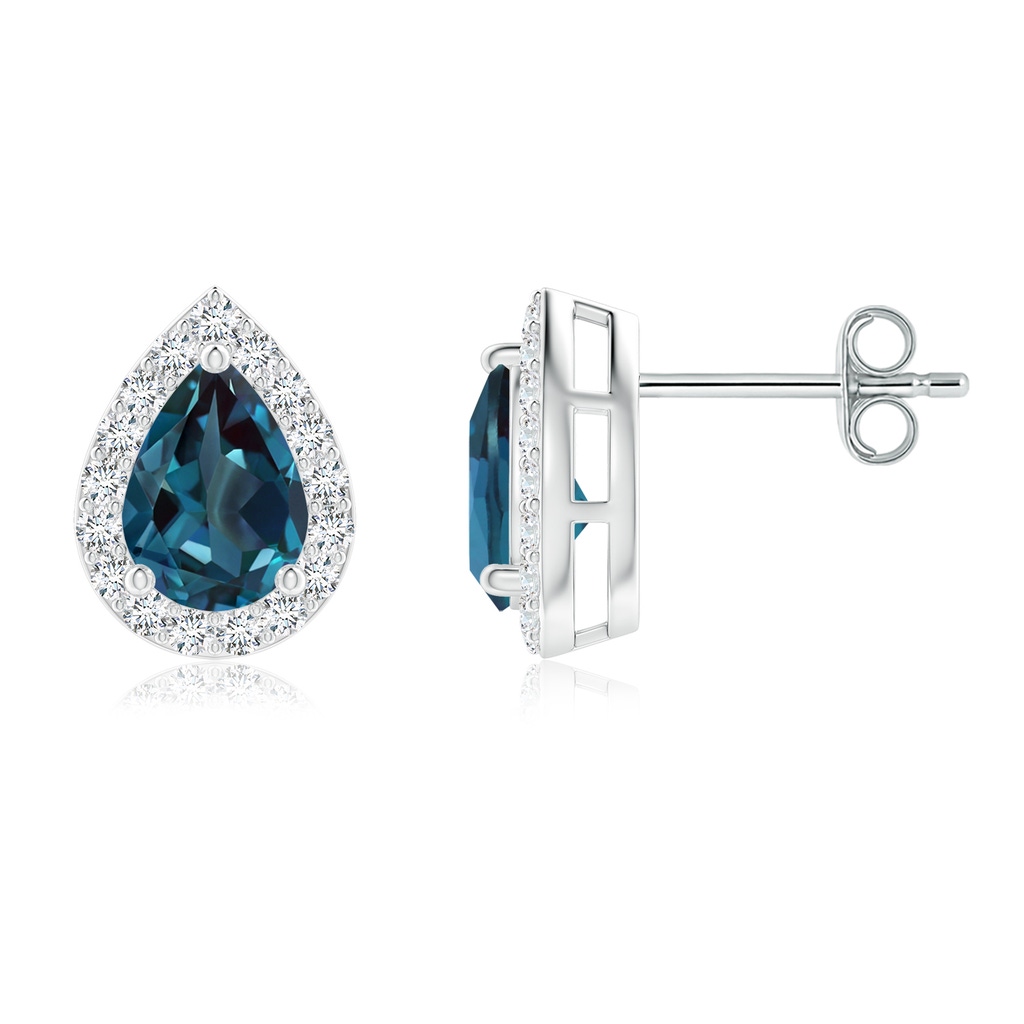 7x5mm Labgrown Pear-Shaped Lab-Grown Alexandrite Halo Stud Earrings in White Gold