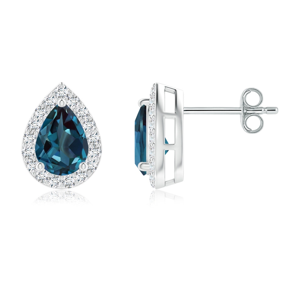 7x5mm Labgrown Pear-Shaped Lab-Grown Alexandrite Halo Stud Earrings in White Gold 