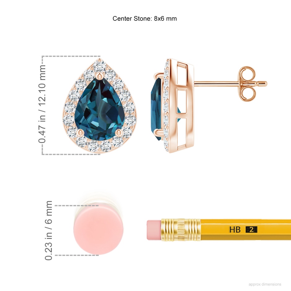 8x6mm Labgrown Pear-Shaped Lab-Grown Alexandrite Halo Stud Earrings in 18K Rose Gold ruler