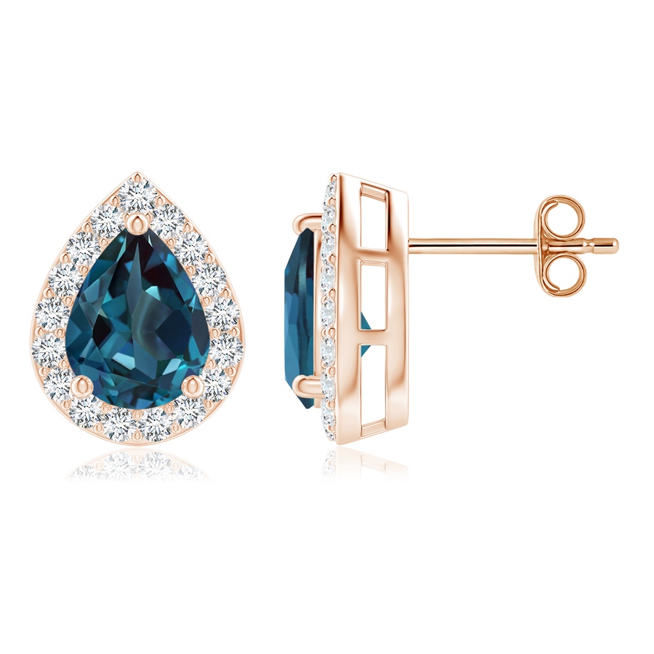 8x6mm Labgrown Pear-Shaped Lab-Grown Alexandrite Halo Stud Earrings in Rose Gold 
